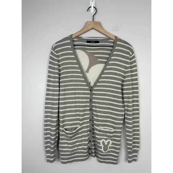 Oui Wool Cashmere Blend Striped Mouse Sweater Gray Sz 6 Parisian - Picture 2 of 8